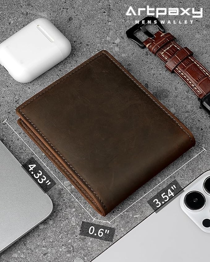 Mens Wallet Genuine Leather Bifold RFID Blocking Wallet for Men with 1 ID Window 13 Card Holders 2 cash pockets 1 Gift Box