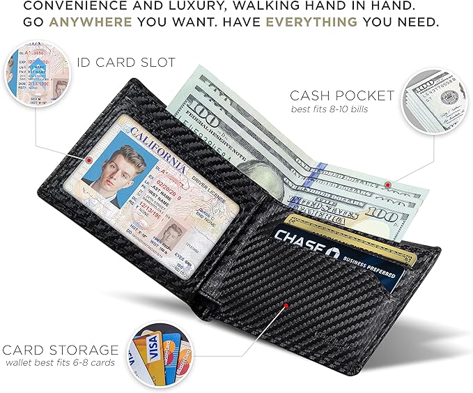 SERMAN BRANDS Mens Slim Bifold Wallet RFID Blocking Minimalist Front Pocket Wallets for Men - Thin & Stylish