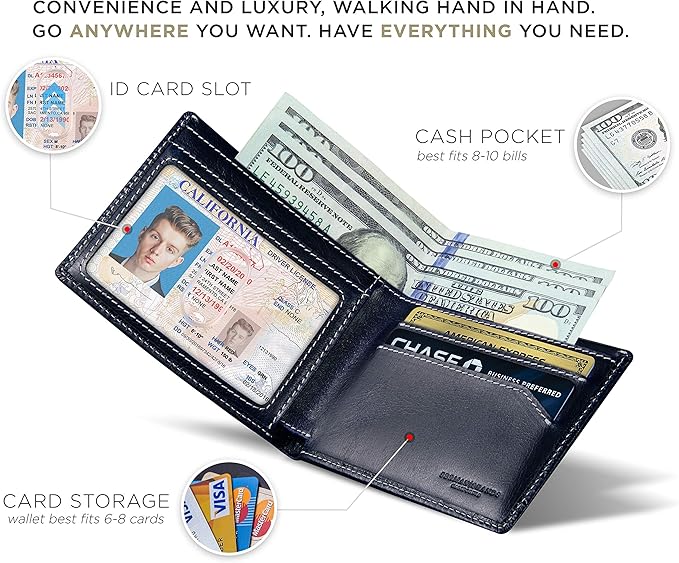 SERMAN BRANDS Mens Slim Bifold Wallet RFID Blocking Minimalist Front Pocket Wallets for Men - Thin & Stylish