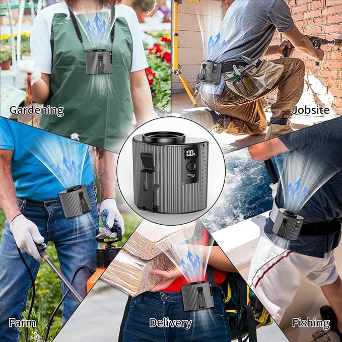 PANERGY Portable Waist Fan, Personal Fan Clip on with Rechargeable Battery operated, 5 Speeds,11000RPM, 20H Cooling, Hands-Free Belt Fan for Outdoor Jobsite