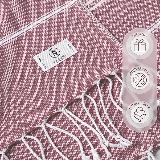 Turkish Beach Towel Soft & Luxury Extra Large (39" x 71") - Quick Dry, Versatile and Functional as Travel, Outdoor and Picnic Blanket, Yoga, Pool and Bath Towel - Magenta