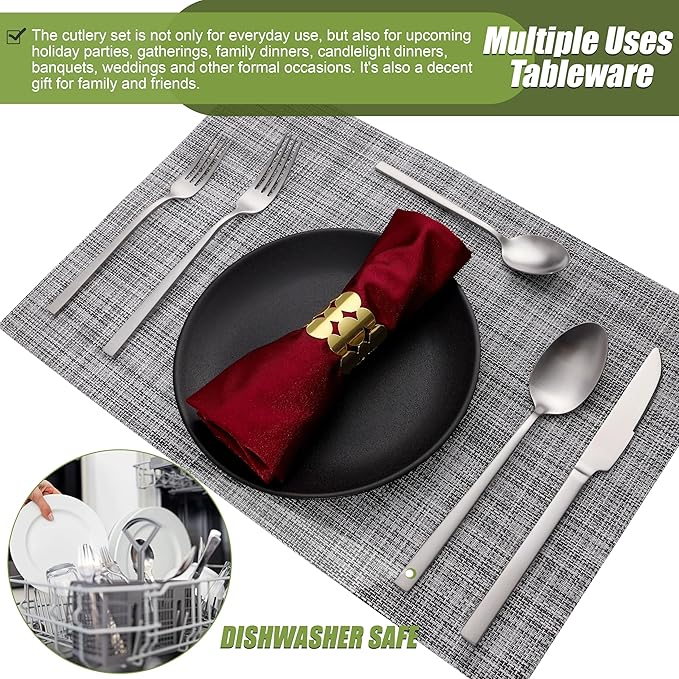 Forged Silverware Set for 8, 40-Piece Stainless Steel Matte Satin Finish Flatware Set Silverware Cutlery Set Tableware Modern Kitchen Utensils Set for Home Restaurant, Dishwasher Safe