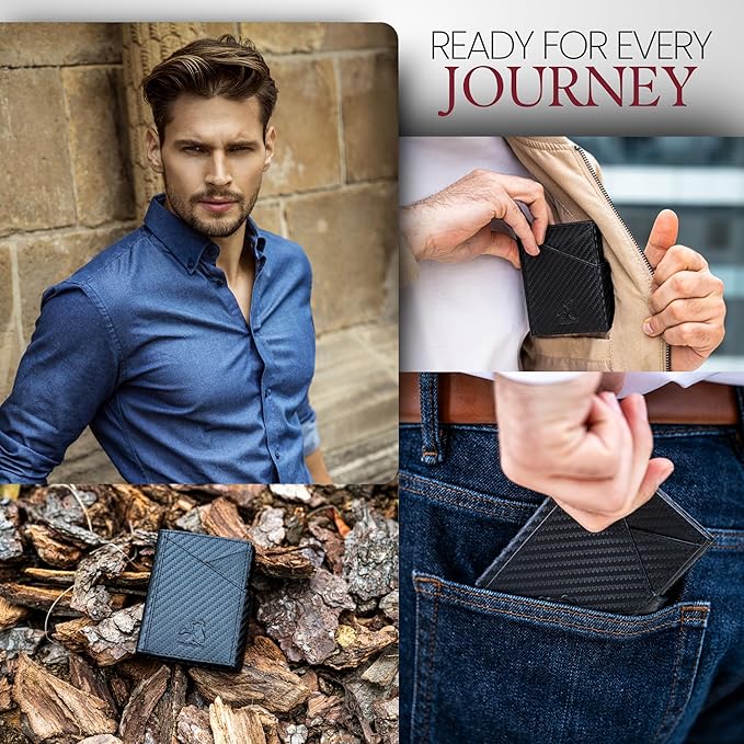 BULL GUARD Trifold RFID Blocking Front Pocket Wallet for Men, Secured Card Slots & Coin Pocket with Magnetic Closure, Durable & Modern Leather Design in Carbon Black Ridge