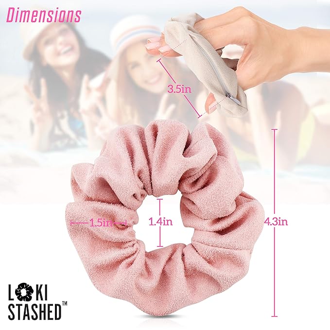 3-PACK Suede Hair Tie Scrunchies for VSCO Girls & Women, THE ORIGINAL HIDDEN POCKET SCRUNCHIE with Zipper Pocket Storage, Accessories, Small Items, Keys, Money (Pastel)