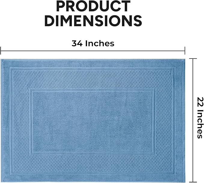 Avalon Towels Light Blue Bath Mat - 100% Cotton Set of 2 Absorbent Bathmat - Bathroom Mats Quick Dry Bath Mats for Bathrooms (22x34 Inches)