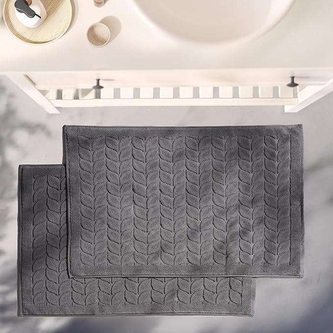 BAGNO MILANO Turkish Bath Towels, Soft Plush Jacquard Luxury Bath Towels, Quick Dry Towel Set (Charcoal, 2 Pcs Bathmat Set)
