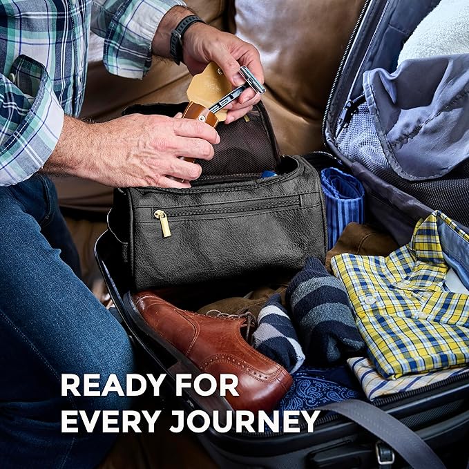 MINARAI Mens Toiletry Bag with Razor Case Included – Reinforced Stitching, Padded Panels, Holds Shape Trip After Trip, Ideal for Tight Hotel Sinks with Hook, Built for Men Who Travel Hard – BLACK