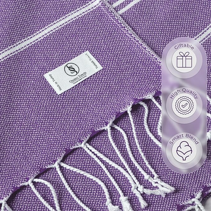 Turkish Beach Towel Soft & Fast Dry Oversized (39" x 71") - Quick Dry, Versatile and Functional as Yoga Mat, Picnic, Camping Blanket, Travel Blanket, Bath Towel - Lilac
