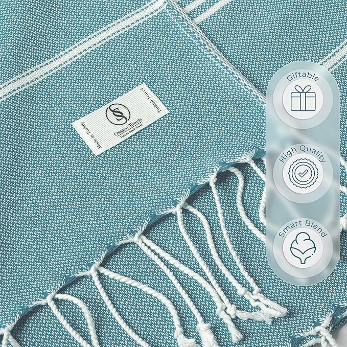 Turkish Beach Towel Quick Dry & Absorbent Extra Large (39" x 71") - Compact, Versatile and Functional as Picnic and Travel Blanket, Bath, Gym, Camping and Pool Towel - Mint