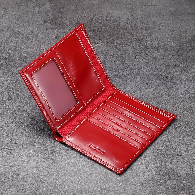 HISCOW Italian Leather Passport Holder for Travel - RFID Blocking Wallet Cover with Secure Organizer for Men & Women, US & Foreign Trips, Antiqued Red