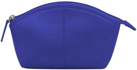 ili New York Genuine Leather Cosmetic Pouch - RFID Blocking Leather Travel Organizer Bag with Top Zip Closure and Interior Zip Pocket, Compact Lightweight Make Up Bags, Cobalt