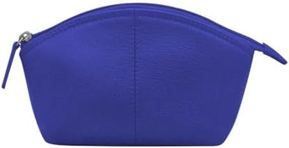 ili New York Genuine Leather Cosmetic Pouch - RFID Blocking Leather Travel Organizer Bag with Top Zip Closure and Interior Zip Pocket, Compact Lightweight Make Up Bags, Cobalt