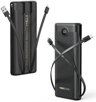 VEEKTOMX Portable Charger,30000mAh Power Bank with Built-in Cable and 22.5W Fast Charging,Travel Camping Essential,for iPhone 17/16/15/14, Android, etc(1 Pack)