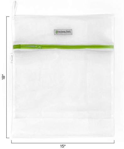 Heritage Park Fine Mesh Laundry Bags - Micro Mesh for Safely Washing Delicates, Wide Bottom for Extra Space, Hidden Zipper and Hanging Storage Loop - Multi Pack (1 Small 15" x 18", 1 Large (20" x 24")