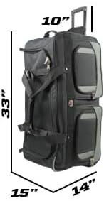 33" Rolling Duffle Bag with Wheels and Handle - Multiple Compartments/Compression Straps With Buckles Balck/Gray trim Large