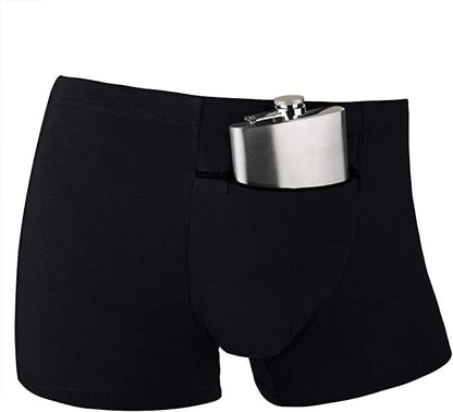 Men's Hide Your Stash Boxer Briefs with Secret Hidden Pocket Underwear, 2 Packs (Black)