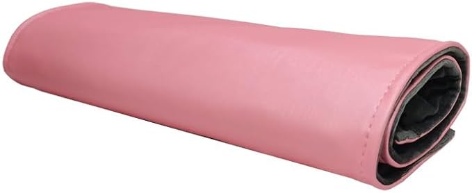 Portable Jewelry Roll Untangled Secure Necklace Travel Storage Bag Displays Holder 16 Chain (Pink PU and gray velvet)