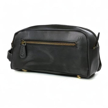 10" Premium Leather Toiletry Travel Pouch With Waterproof Lining Black Color | King-Size Handcrafted Vintage Shaving Kit By Aaron Leather Goods (Florida Black)