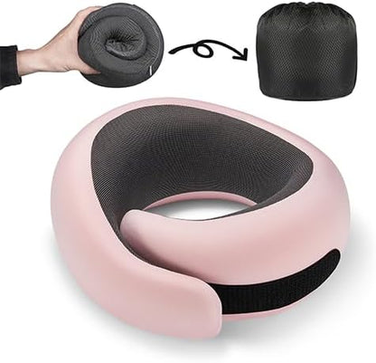 Travel Neck Pillow for Airplanes, Premium Memory Foam Neck Pillow with Ergonomic 360° Support, Travel Essentials for Plane, Car, Train and Home, Max Pink
