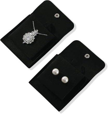 10pc Small Jewelry Pouch For Necklace Stud Earring，Mini Ring Boxes Pouches Bags Organizer For Women,Travel Jewlery Box Case Storage （Black）