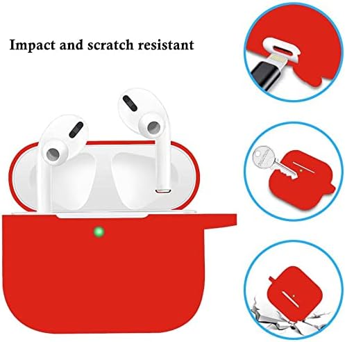 Protective Case Cover for Airpods Pro Charging Case with Ear Tips 1 Pair Kit, Air Pods Silicone Case with Soft Cute Ball Pom Pom Keychain Kit Together with Ear Buds Tips 2&1 (X, Red)
