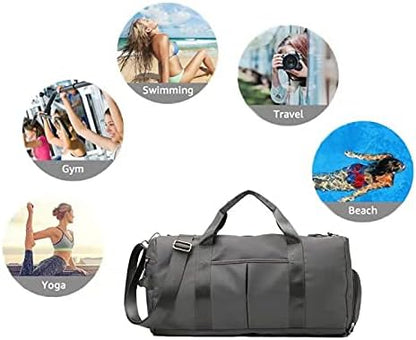ZUEVI Sports Gym Duffel Bag for Men or Women Waterproof Weekender Travel Bag with Shoes Compartment Dry and Wet Separation for Training Swim Yoga(Grey)