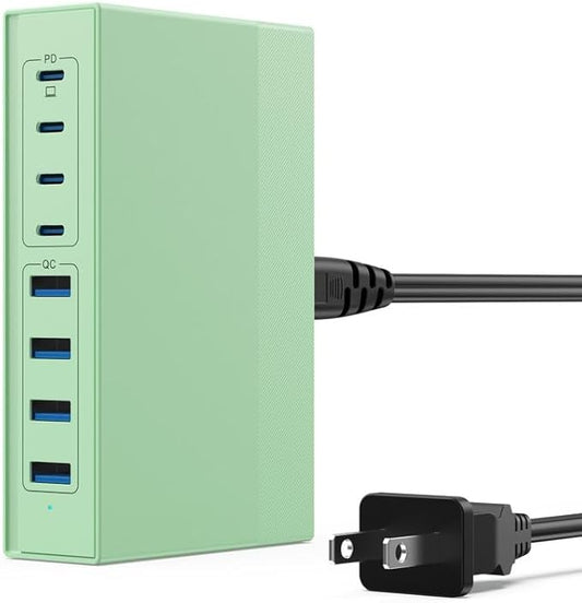 200W USB C Charger Block, 8-in-1 GaN III USB C Charger Fast Charging Station Hub, PD 65W Laptop Charging Adapter for MacBook Pro/Air/Dell XPS/iPhone 16/15/14/iPad/Galaxy S24 (Green)