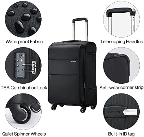 Hanke 20/24/28 Inch 3 Piece Luggage Set with Spinner Wheels Expandable Luggage Large Suitcases with Wheels Softside Checked Luggage Rolling Suitcase with Lock Lightweight Travel Luggage.(Dark Gray)