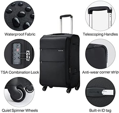 Hanke 20/24/28 Inch 3 Piece Luggage Set with Spinner Wheels Expandable Luggage Large Suitcases with Wheels Softside Checked Luggage Rolling Suitcase with Lock Lightweight Travel Luggage.(Dark Gray)