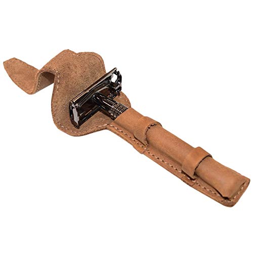 Hide & Drink, Leather Double Edge Safety Razor Protective Case, Shaving Travel Pouch, Handmade (Single Malt Mahogany)