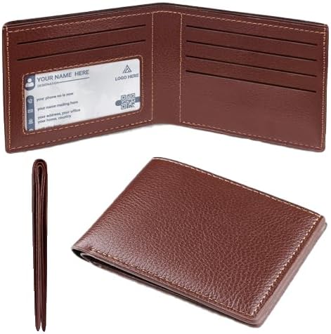 Genuine Leather Slim Bifold Wallet for Men, RFID Blocking Minimalist Design with ID Window and 6 Card Slots (Brown)