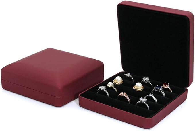 Small Ring Organizer Box, Portable Rings Jewelry Holder Case, Modern Ring Storage Tray Fit for Women,Girl for Travel (red)