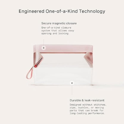Cadence Parcel - Clear Kit with Magnetic Closure - Durable and Leak-Resistant Travel Toiletry Kit - Modular Design - Hygiene Bag for Travel Essentials - 4 Qt - Rose