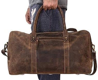 KomalC Leather Travel Duffel Bags for Men and Women Full Grain Leather Overnight Weekend Leather Bags Sports Gym Duffle