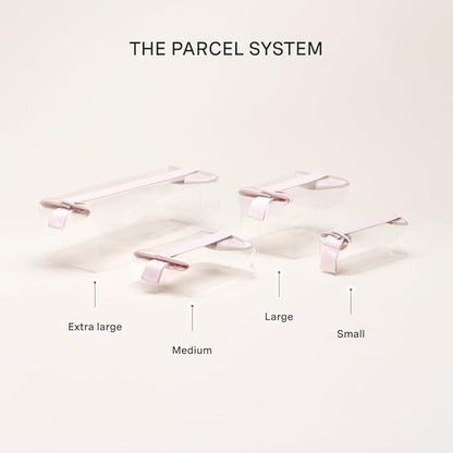 Cadence Parcel - Clear Kit with Magnetic Closure - Durable and Leak-Resistant Travel Toiletry Kit - Modular Design - Hygiene Bag for Travel Essentials - 2 Qt - Rose