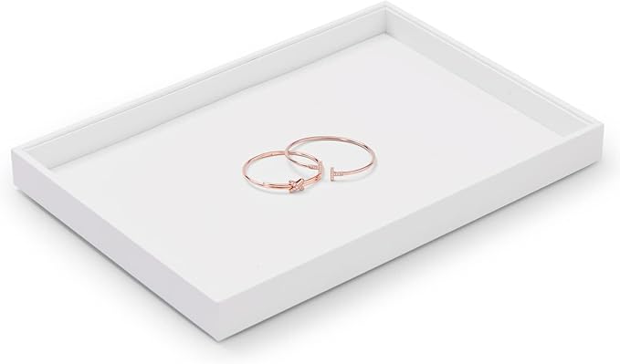 Oirlv Premium White Leather Stackable Jewelry Tray Flat Jewelry Organizer Tray for Jewelry Accessory Trade showcase