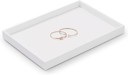 Oirlv Premium White Leather Stackable Jewelry Tray Flat Jewelry Organizer Tray for Jewelry Accessory Trade showcase