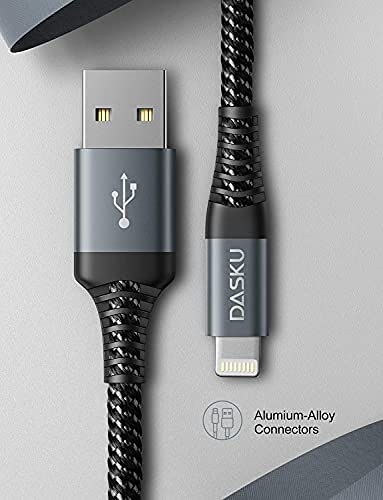 Dasku iPhone Charger Fast Charging, 6 Foot MFi Certified Lightning Cable Braided USB iPhone Charging Cord Compatible with iPhone 14/13/12/11/Pro Max/X/Xs Max/Xr/8 Plus/7 Plus/6/6 Plus/iPad mini/Air