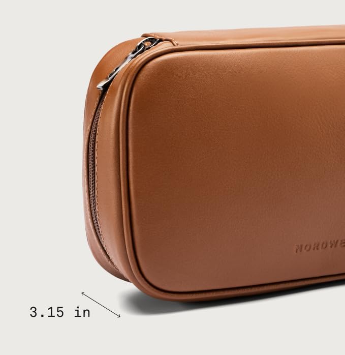 Nordweg Leather Tech Organizer NWA05 – Handcrafted Full-Grain Travel Case for Cables, Chargers & Accessories – Premium Leather Pouch for Work, Travel – Ideal Gift for Men & Women - Caramel