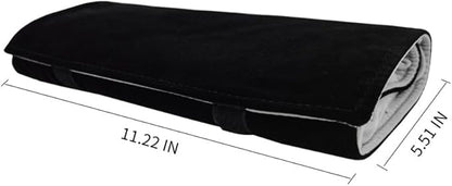 Velvet Travel Jewelry Case Roll Bag Organizer for Necklace Bracelet Earrings Ring (Black) (Black and Grey)