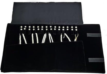 Velet Travel Jewelry Case Roll Bag Organizer for Necklace Bracelet Black Gray Velvet (Black Velvet)