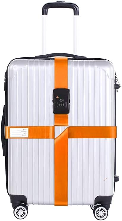 Luggage Straps for Suitcases TSA Approved Heavy Duty Adjustable Travel Belt Cross Suitcase Belts Luggage Tags with Name ID Card Travel Accessories Fit for 20-32 Inch Suitcase (Orange)