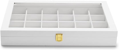 Oirlv Premium Blue Leather 24 Grid Jewelry Tray with Transparent Lid Earrings Rings Organizer Box Stackable Jewelry Box Drawer Inserts Women Gift