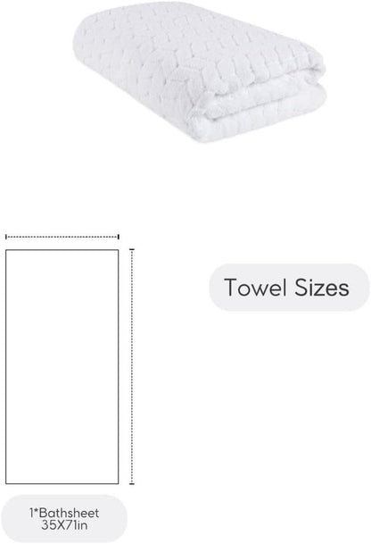 BAGNO MILANO Turkish Bath Towels, Soft Plush Jacquard Luxury Bath Towels, Quick Dry Towel Set (White, Bath Sheet)