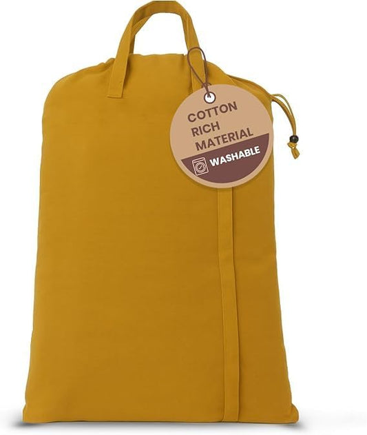 LFH Home Large Premium Cotton Canvas Laundry Bag with Drawstring and Handles Heavy Duty, Multi-Use, and Washable for Home, Travel, College or Storage 20x30 (Pack of 2)-Yellow