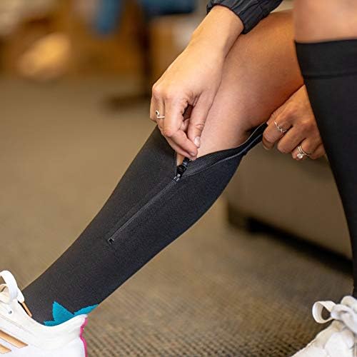Compression Socks for Men and Women - 20-30 mmHg Zipper Knee High Medical Compression Stockings Calf Fits Up to 23 in - 1 Pair Perfect for Athletic, Nurses, Travelers, Edema Circulation, Pregnancy, Running