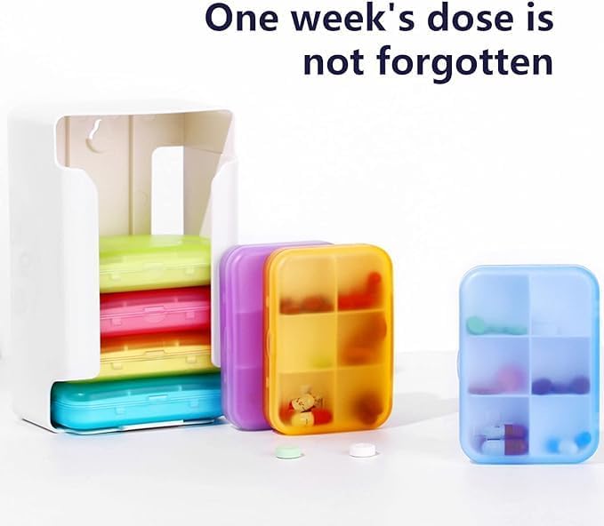 7 Piece Set Pill Organizer 6 Times a Day, Weekly Daily Travel Medicine Organizer Portable 7 Day 42 Compartments Pill Box with Moisture-Proof Pill Case Travel Pill Container for Vitamins,Supplements