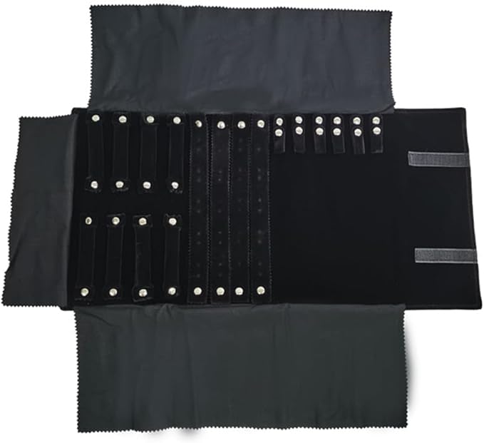 Velvet Travel Jewelry Case Roll Bag Organizer for Necklace Bracelet Earrings Ring (Black) (Black set)