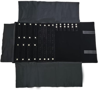 Velvet Travel Jewelry Case Roll Bag Organizer for Necklace Bracelet Earrings Ring (Black) (Black set)
