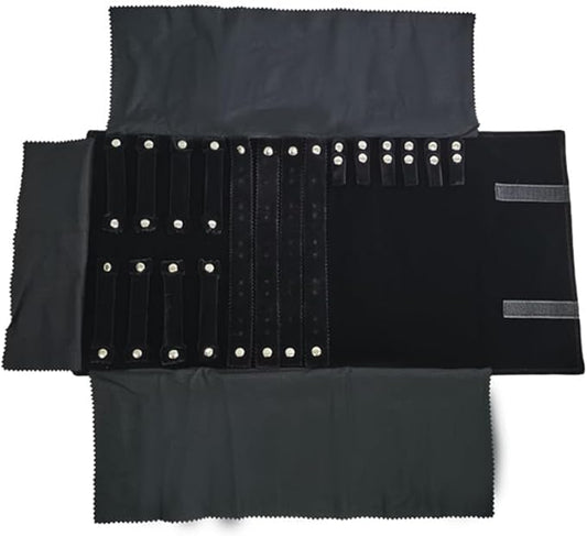 Velvet Travel Jewelry Case Roll Bag Organizer for Necklace Bracelet Earrings Ring (Black) (Black set)